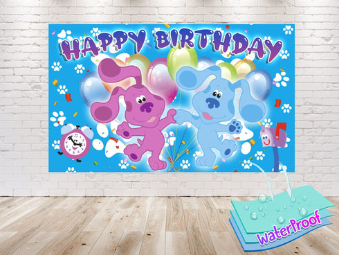 Birthday Backdrop Blue Dog - 5x3 ft & 7x5 ft - Party Decoration