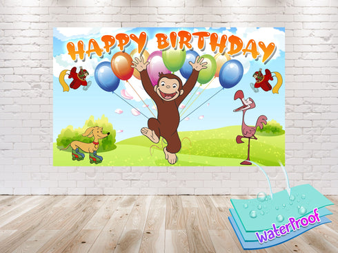 Birthday Backdrop Curious Monkey – 5x3 FT and 7x5 FT Party Banner