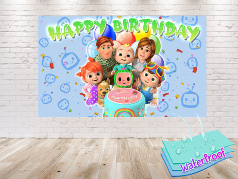 Birthday Backdrop Baby Melon – 5x3 FT and 7x5 FT Party Banner, Cocomelon Family Background, JJ Kids Birthday Decoration