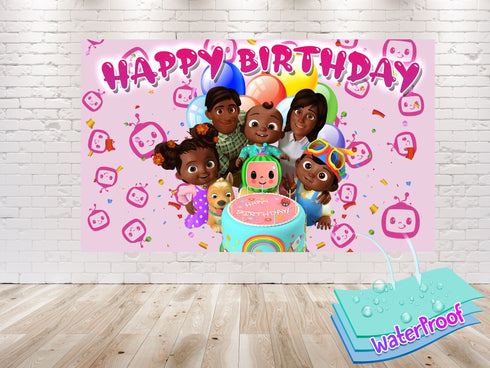 Afro Family Birthday Backdrop Baby Melon for Girls – 5×3 FT, Pink Cocomelon Party Banner