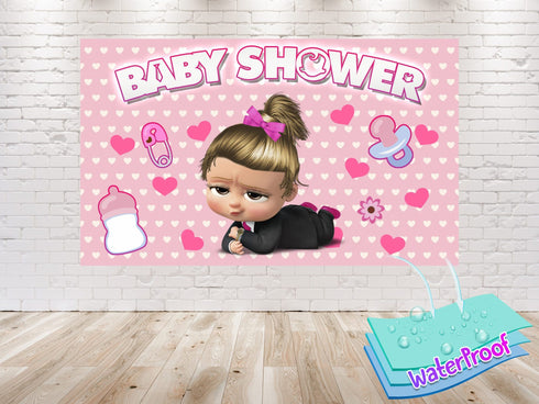 Girl Cartoon The Boss Shower Backdrop - 5x3 FT and 7x5 FT Pink Party Decoration