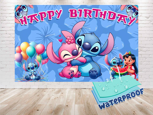 Pink Birthday Backdrop Stitch – Hawaiian Beach Party Banner 5x3 ft & 7x5 ft