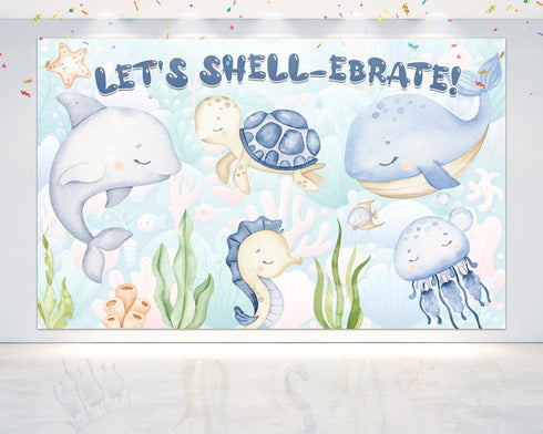 Let's Shell-ebrate! Under The Sea Birthday Backdrop 5x3 FT - Ocean Theme Party