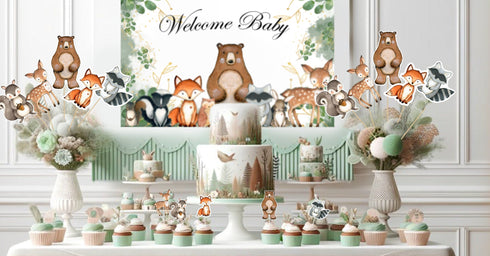Oh Baby! Woodland Baby Shower Backdrop 5x3 FT - Forest Animal Party Decor