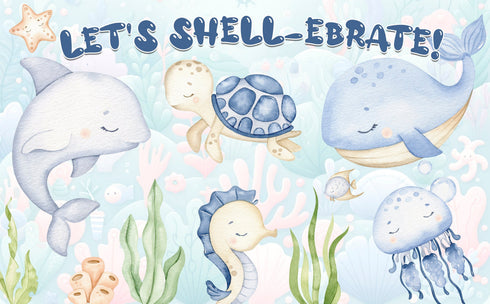 Let's Shell-ebrate! Under The Sea Birthday Backdrop 5x3 FT - Ocean Theme Party