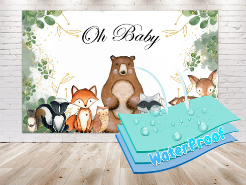 Oh Baby! Woodland Baby Shower Backdrop 5x3 FT - Forest Animal Party Decor