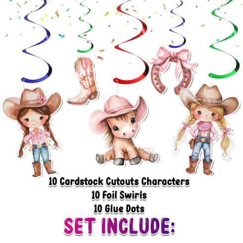 10 Pcs Pink Cowgirl Party Streamers/Swirls - Perfect for Rustic Chic Baby Showers & Birthday Celebrations