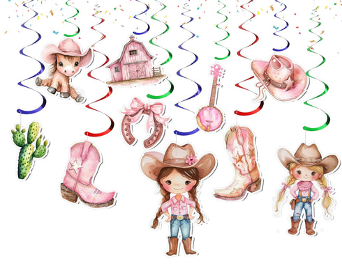 10 Pcs Pink Cowgirl Party Streamers/Swirls - Perfect for Rustic Chic Baby Showers & Birthday Celebrations