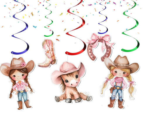 10 Pcs Pink Cowgirl Party Streamers/Swirls - Perfect for Rustic Chic Baby Showers & Birthday Celebrations