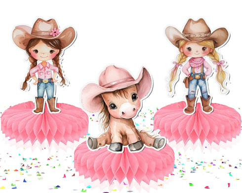 5 Pcs Charming Pink Cowgirl Table Honeycombs - Perfect for Rustic Baby Showers & Western Birthday Parties