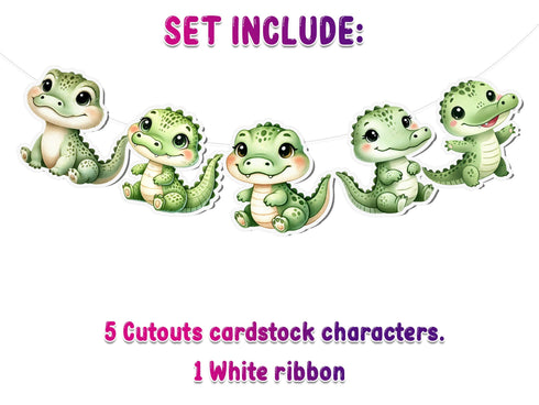 Adorable Crocodile Banner - Cute Jungle Animal Party Garland - Crocodile-Themed Kids Birthday Decor - Reptile Nursery Decoration