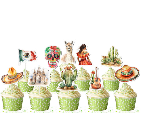Mexico-Themed Cupcake Toppers - Set of 10 | Fiesta Party Decorations | Mexican Culture Toppers