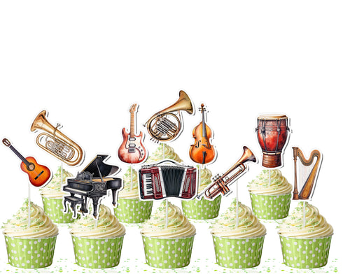 Music-Themed Cupcake Toppers - Set of 10 | Musical Instrument Party Decorations | Music Lovers Toppers